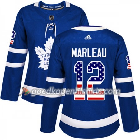 Toronto Maple Leafs Patrick Marleau 12 Adidas 2017-2018 Blauw USA Flag Fashion Authentic Shirt - Dames